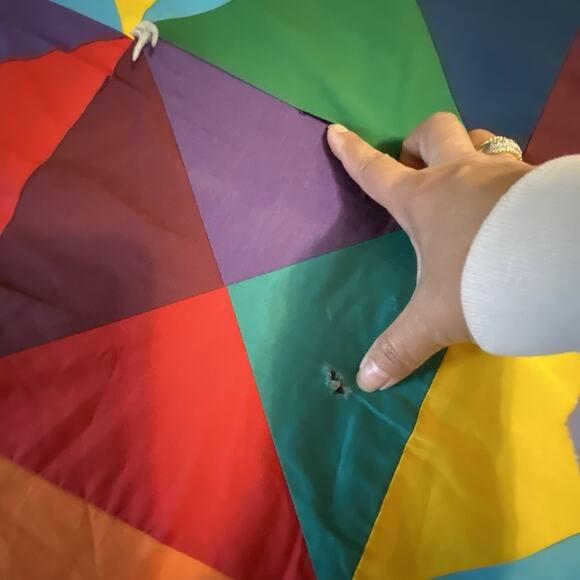 VTG 90s Rainbow Patchwork Handmade Quilt Blanket Twin 83x66” Cotton Cottagecore - Picture 7 of 9